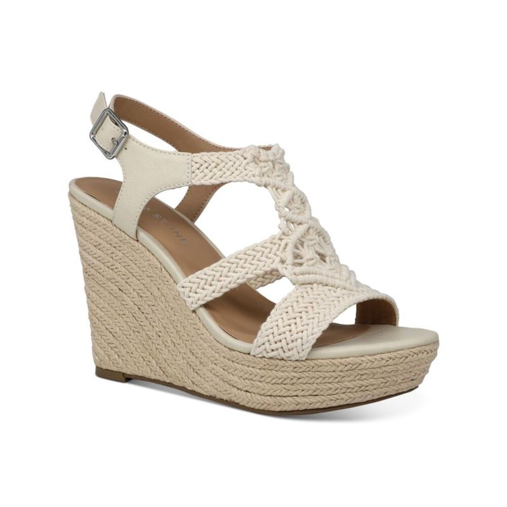 SUN STONE Womens Ivory 1" Platform Esme Round Toe Wedge Slingback Sandal 9 M